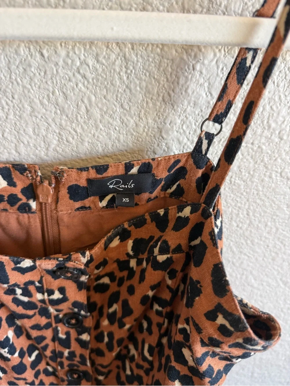 Rails Evie Golden Leopard Mini Dress Linen Blend XS Spring Summer Flowy
